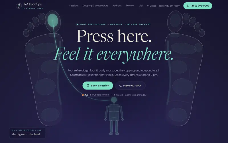 AA Foot Spa & Acupuncture website, first screen