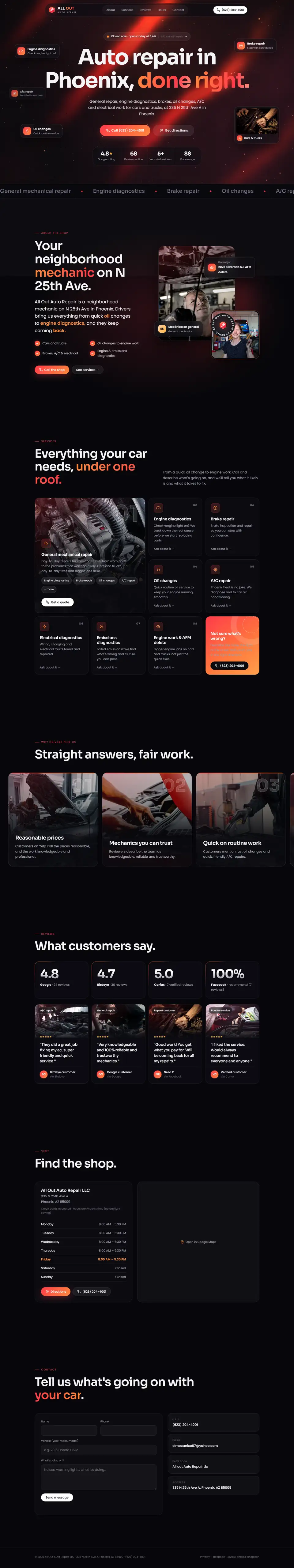 All Out Auto Repair: bold · modern auto repair website