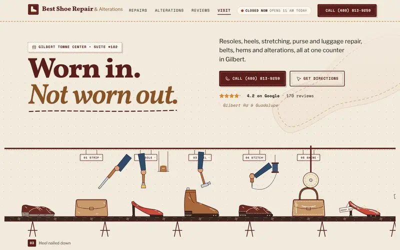 Best Shoe Repair & Alterations website, first screen