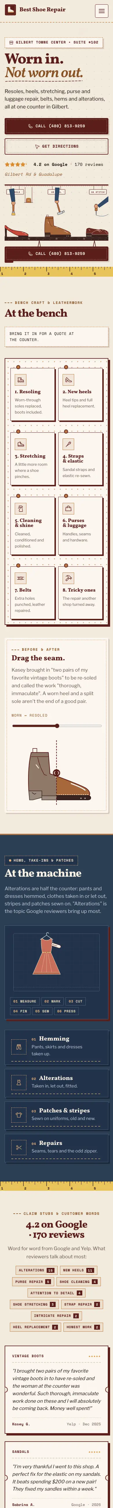 Best Shoe Repair & Alterations website, full mobile page