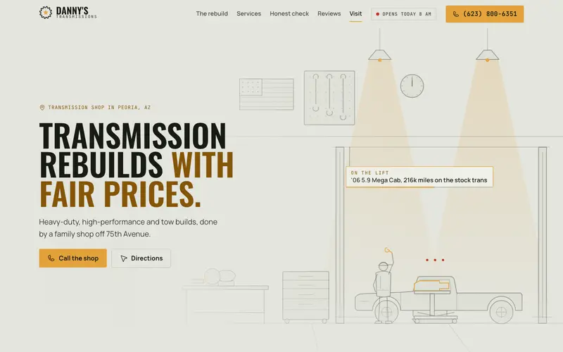 Danny's Transmissions website, first screen