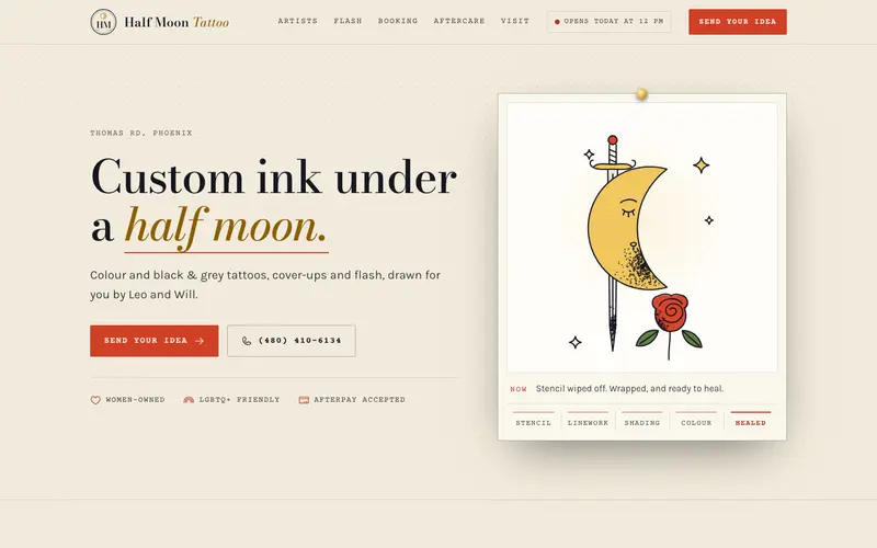 Half Moon Tattoo website, first screen