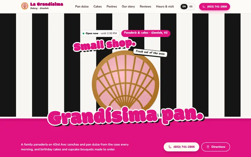 La Grandisima Bakery website, first screen