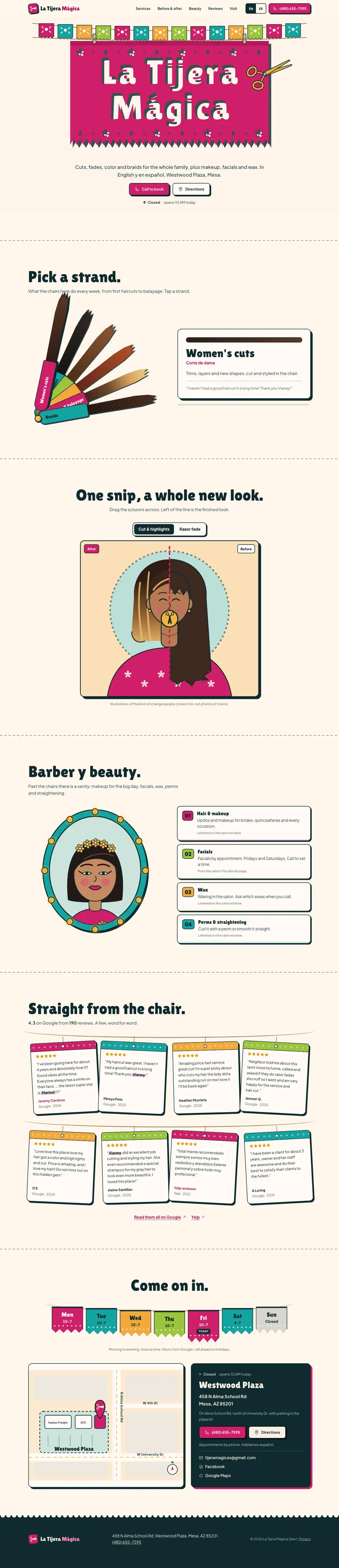 La Tijera Mágica Salon: पापेल पिकाडो · फ़िएस्टा हेयर सैलून वेबसाइट