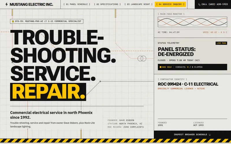 Mustang Electric website, first screen