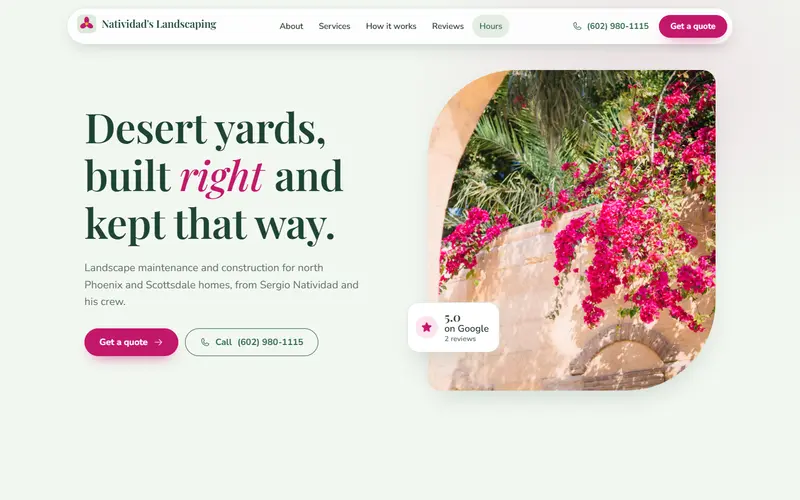 Natividad's Landscaping website, first screen