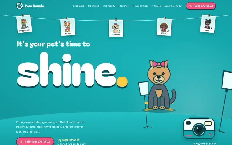 Site web de Paw Dazzle, premier écran
