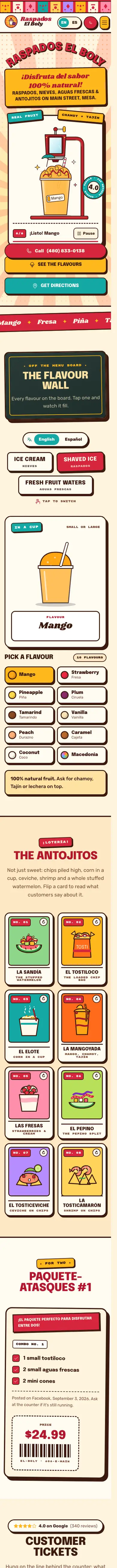 Website von Raspados El Boly, ganze mobile Seite