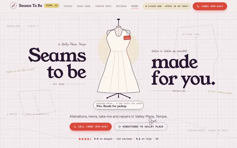 Seams To Be website, first screen
