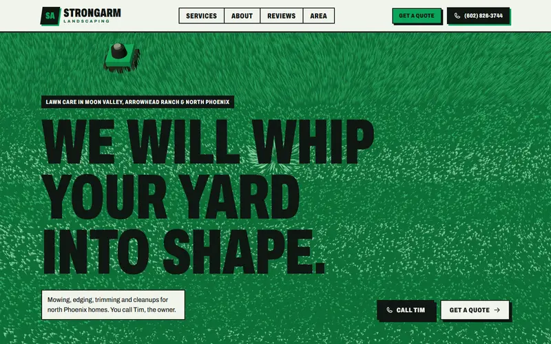 StrongArm Landscaping website, first screen