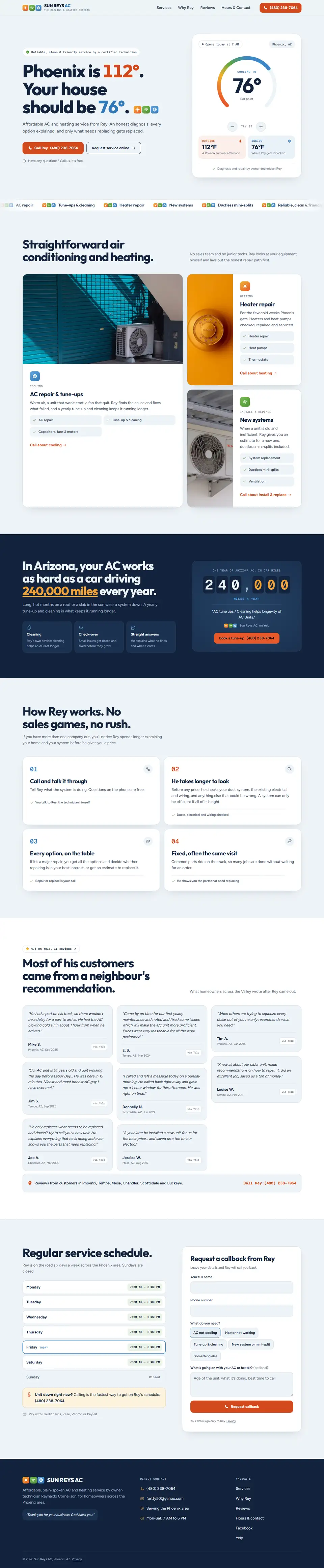 Sun Reys AC: clean · approachable hvac website