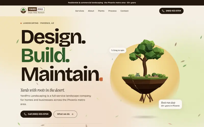 YardPro Landscaping website, first screen